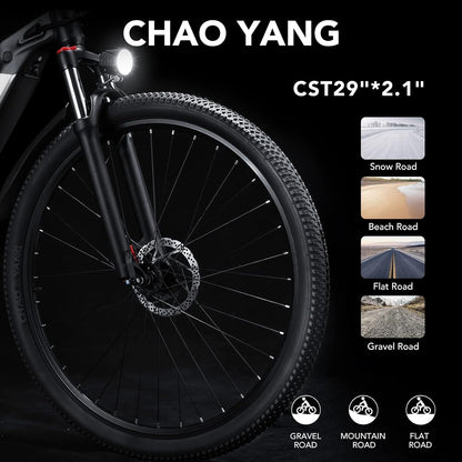 Electric Bike for Adults, 48V 17AH Removable LG Cells Battery Snow Ebike, 29" 750W Brushless Motor 32MPH Mountain Bicycles,Shimano 7-Speed with
