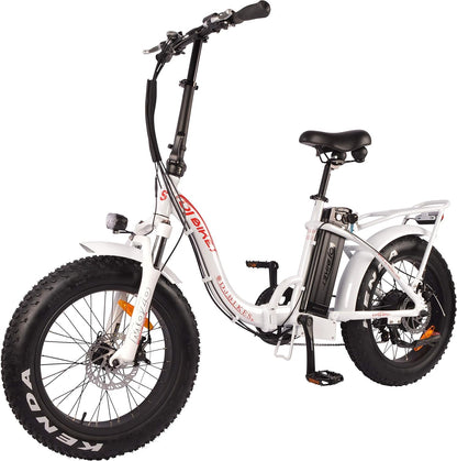 DJ Folding Bike Step Thru 750W 48V 13Ah Power Electric Bicycle, Pearl White, LED Bike Light, Suspension Fork and Shimano Gear