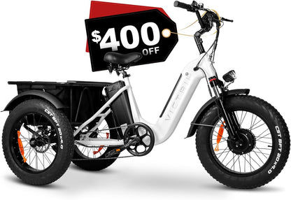 Electric Trike for Adults 100+ Miles Long Range 20" Fat Tire Electric Tricycle 750W 48V 31.5Ah Removable Dual Battery 3 Wheel Electric Bicycle with