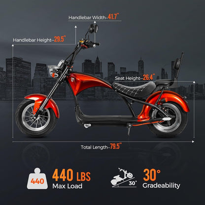 M1 2 Seat Electric Motorcycle for Adults, 37MPH 2000W Motor 60V 30Ah Lithium Battery 40 Miles Range, Full Suspension Dual Hydraulic Brakes, Commuting