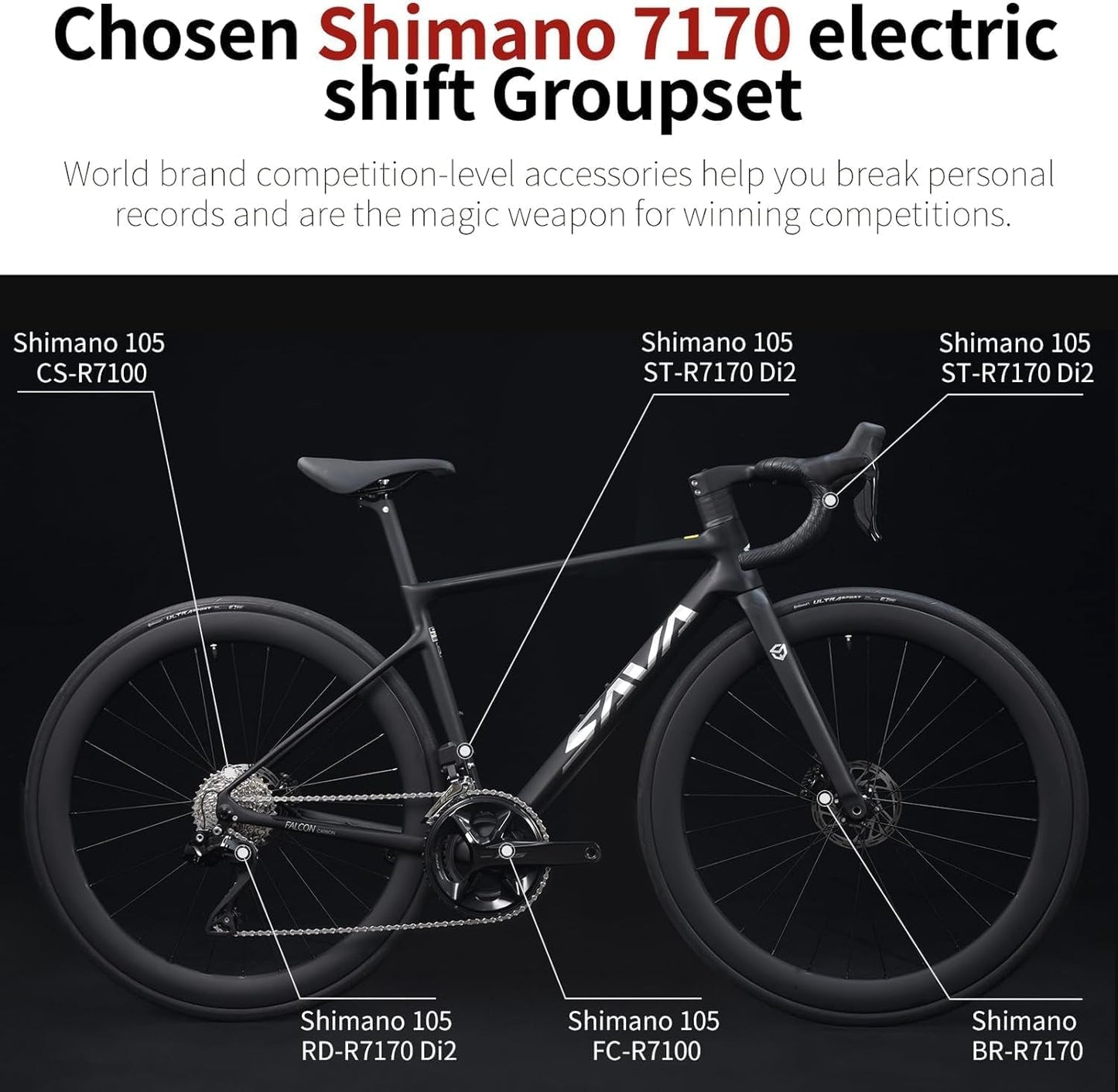 Carbon Road Bike Lightweight 24-Speed Shifting Road Bicycle with Shimano 105 Di2 7170 Groupset, T1000 Carbon Frame with 700C Carbon Wheelset Disc