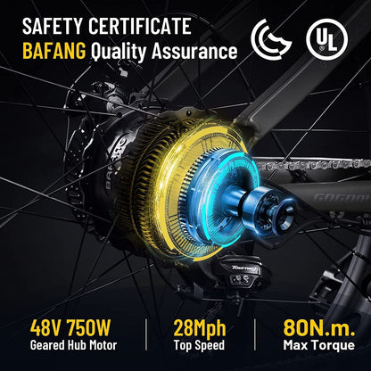 Electric Bike for Adults - 750W BAFANG Motor 48V 15Ah Larger Battery 26'' Fat Tire Ebike 7-Speed Electric Mountain Bike Beach Camping Snow Ebikes