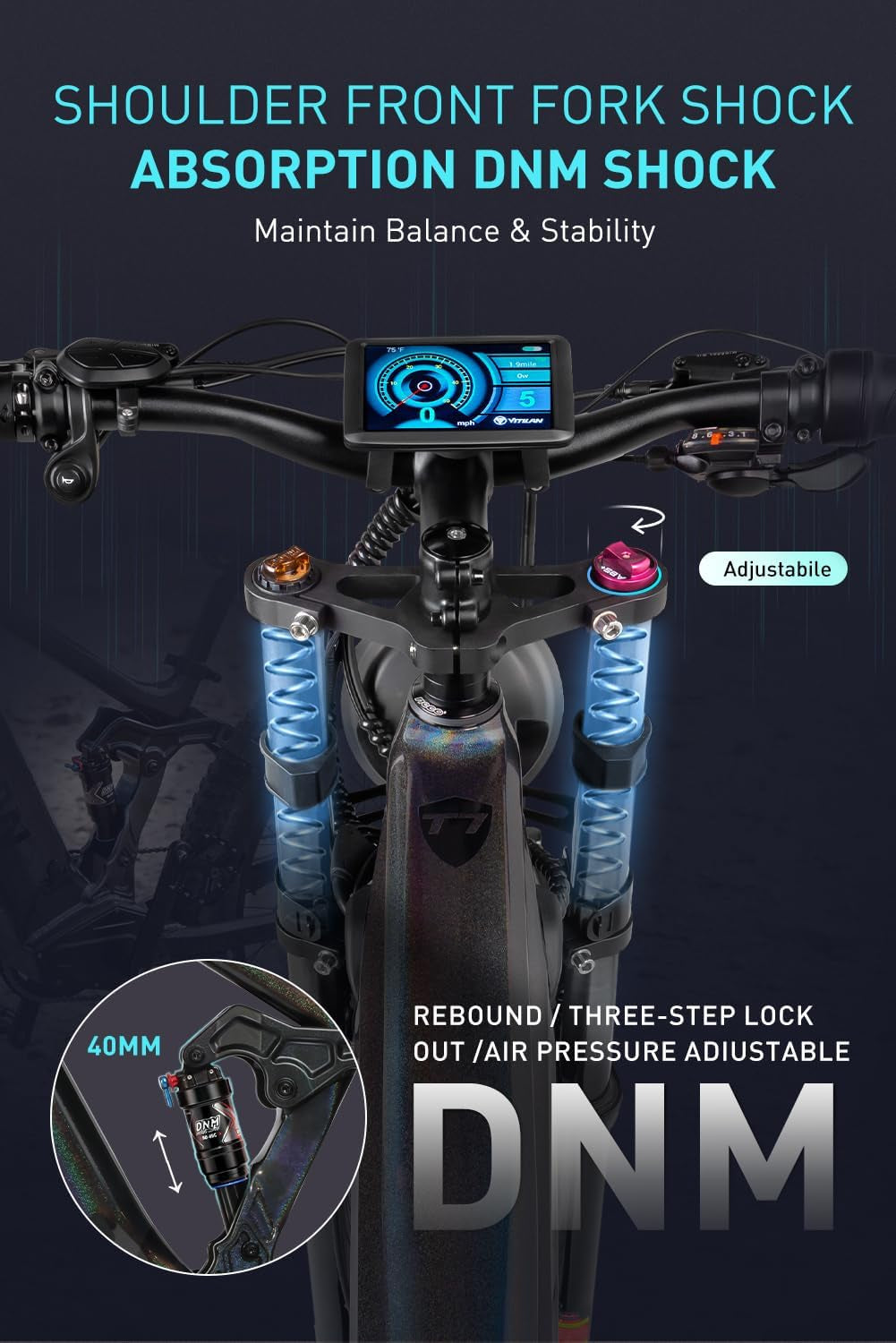 T7 Electric Bike for Adults Fat Tire Ebike 750W BAFANG Motor 20AH Removable Sam-Sung Battery 26 Inch Mountain 28MPH Electric Bicycle Full Suspension