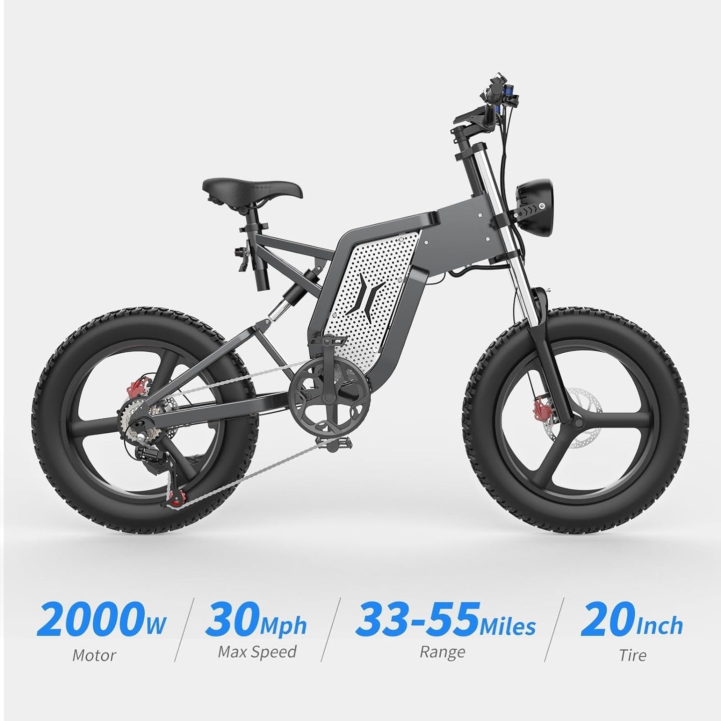 X20 Electric Bike for Adults 2000W Brushless Motor 48V 35AH Removable Battery 7 Speed Gear up to 30MPH Mountain Moped Electric Bicycle 20" 4.0 Fat