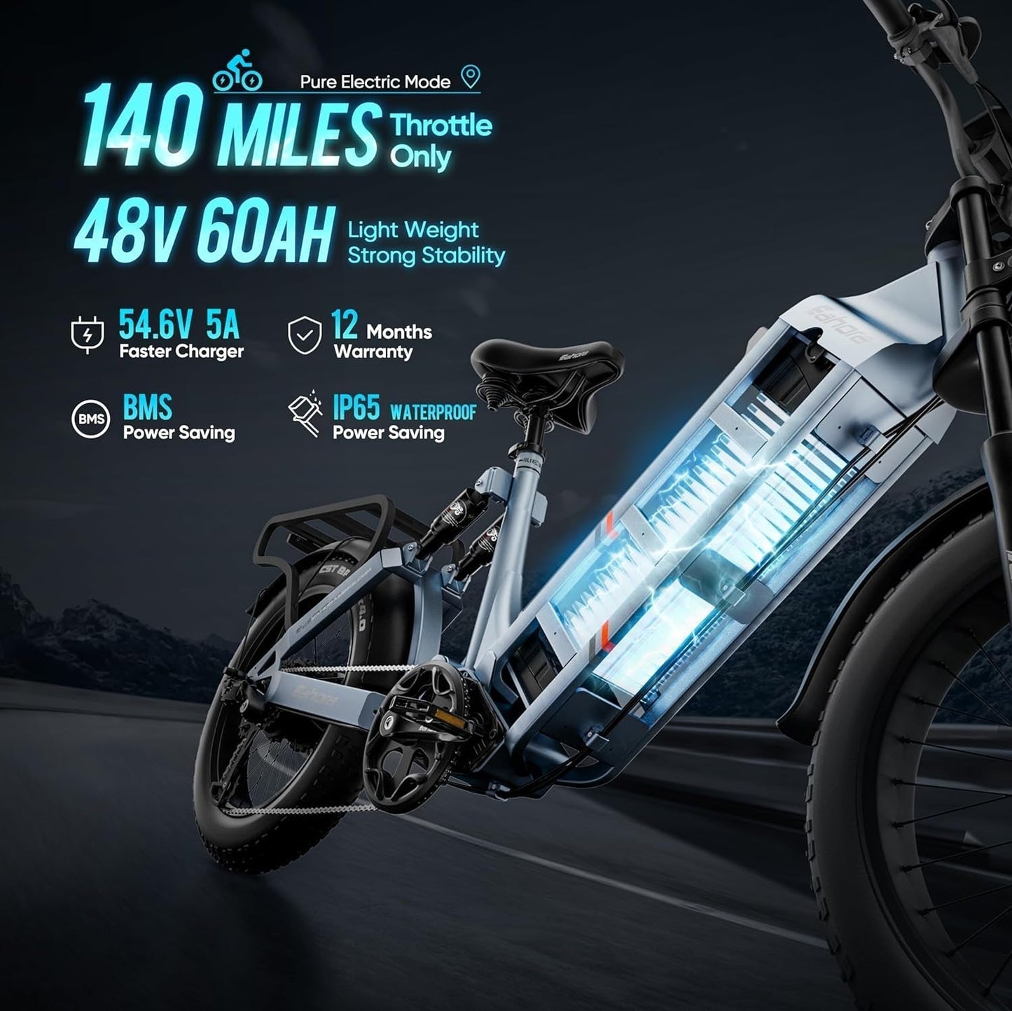 Juliet Electric Bike for Adults,1000W 60AH Electric Bike 20 "Fat Tire Long Range Full Suspension Color Display Mountain Bike for Longer Trip Commute