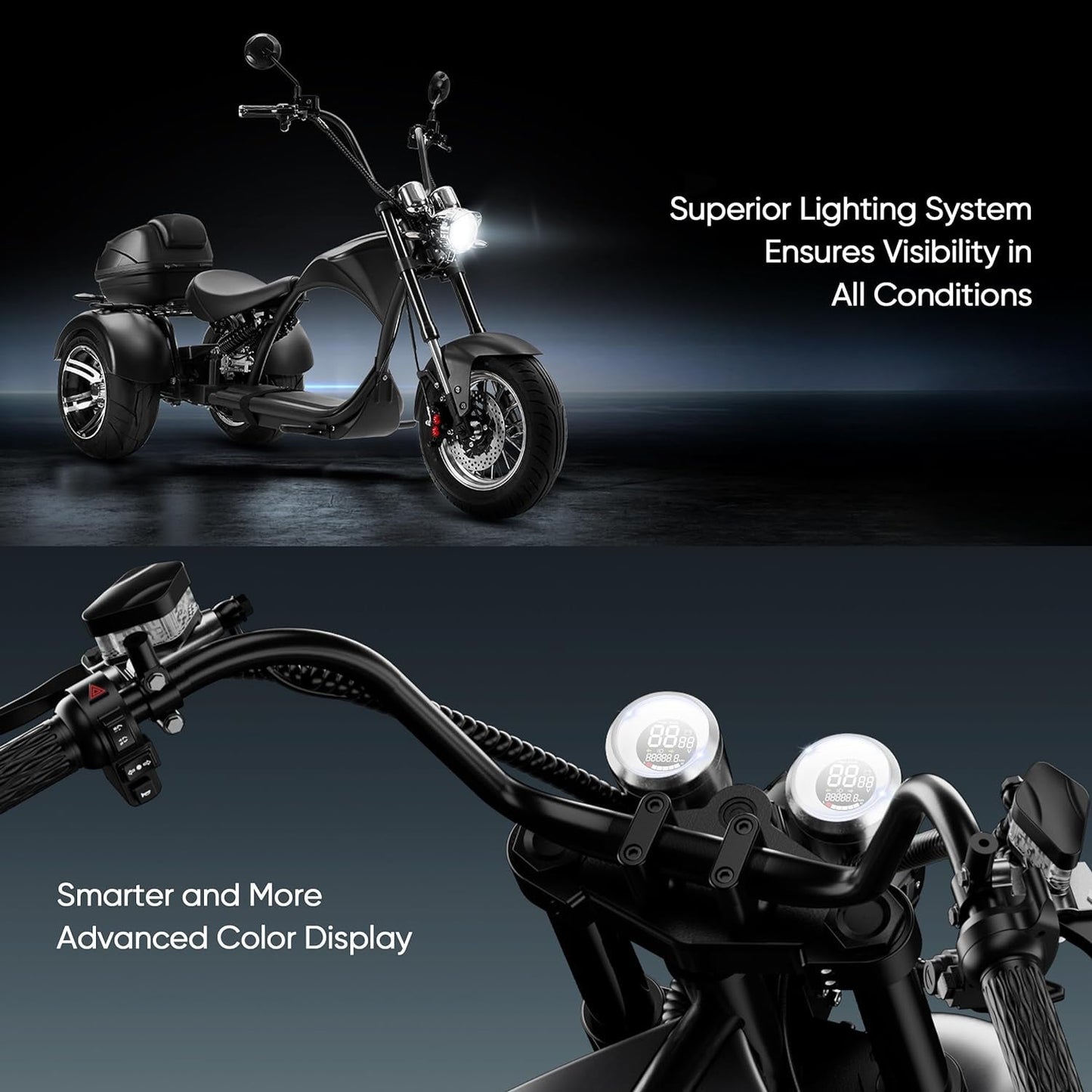 M1P Electric Trike for Adults, 2000W Brushless Motor 26MPH Electric Tricycle,60V 30AH Fast Charge Battery,F&R Disk Brake, Hydraulics Suspension,3