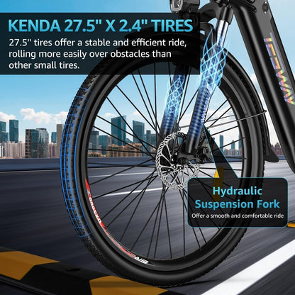 TESWAY 27.5" Electric Bike【Bafang MOTOR】500W/750W Powerful PAS Assisted Ebike【Upgraded ADJUSTABLE STEM】48V 12AH Long Range Ultimate Commuter E-Bike,