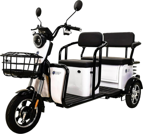 Tricycle, E-Trike 3 Wheels Electric Bike, MGC 800W Hub Motor 17 Mph Front and Back Backseat, 3 Passengers with Front and Back Storage (White)