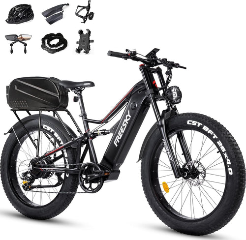 Electric Bike for Adults 1000W BAFANG Motor 48V 20Ah Samsung Cells Battery 26" Fat Tire Full Suspension 35MPH Ebike