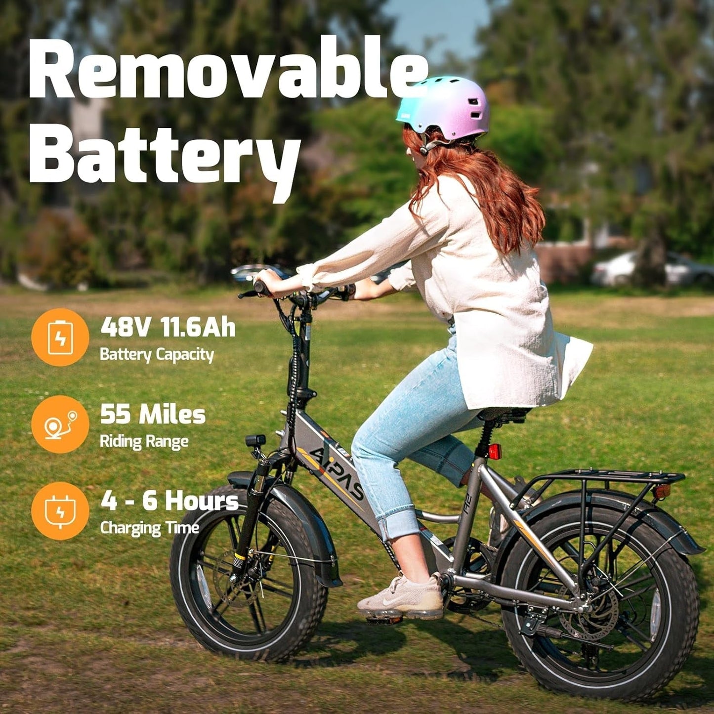 A2 Series Folding Electric Bike, 20'' Fat Tire Electric Bike with 750W Motor, 48V/11.6AH Removable Battery, 28MPH Max Speed, 55 Mile Range,