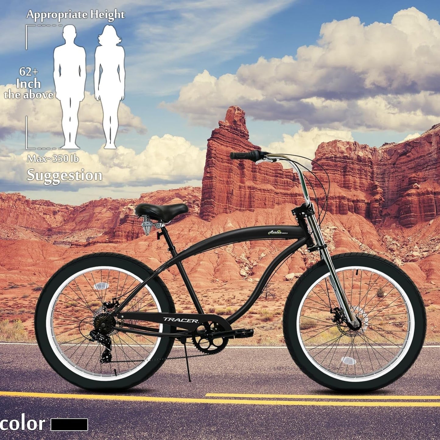 Avalon Beach Cruiser Bike for Adults, 26/29 Inch Wheels, 3.0/4.0 Fat Tire,1/7 Speed, Complete Cruiser Bike.