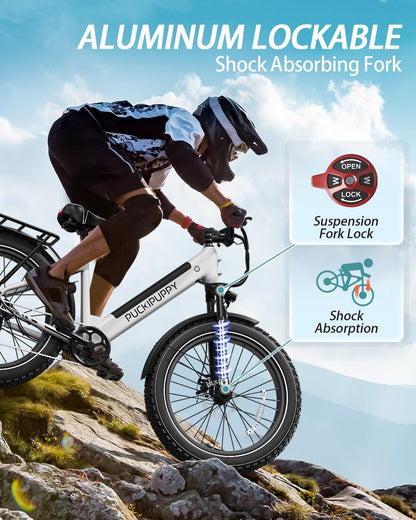 Electric Bike for Adults, 30MPH 40Miles Ebike 500W with 15AH Removable Battery, Front and Rear Lamps, Shock Absorption, All Terrain 26”Fat Tires for