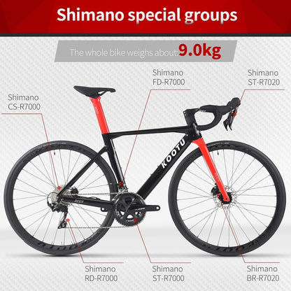 Carbon Road Bike, T800 Carbon Fiber Road Bicycle for Men and Women with Shimano R7020 Carbon Fiber Frame 700C Wheel 25C Tire Road Bike 22 Speed Disc