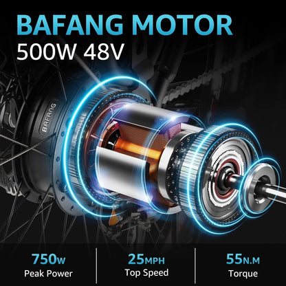 TESWAY 27.5" Electric Bike【Bafang MOTOR】500W/750W Powerful PAS Assisted Ebike【Upgraded ADJUSTABLE STEM】48V 12AH Long Range Ultimate Commuter E-Bike,