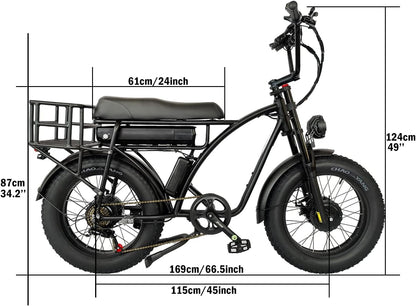 US Spot Smlro E5 plus Electric Retro Cargo Bike 2000W Dual Motor Motorcycle Ebike 48V 18Ah Ebike 20" Fat Tire 7 Speed E Bike MTB Mountain City Road