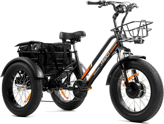 3 Wheel Electric Bike for Adult with 750W Motor, 48V 18.2AH Removable Lithium Battery, 20"*4.0 Fat Tire Tricycles for Men Women with Front & Rear