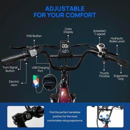 750W Electric Bike for Adults 20Ah LG Cell Battery Full Suspension 30Mph 20" X4.0 Fat Tire Ebike Cruise Control 7-Speed Commuter Bicycle