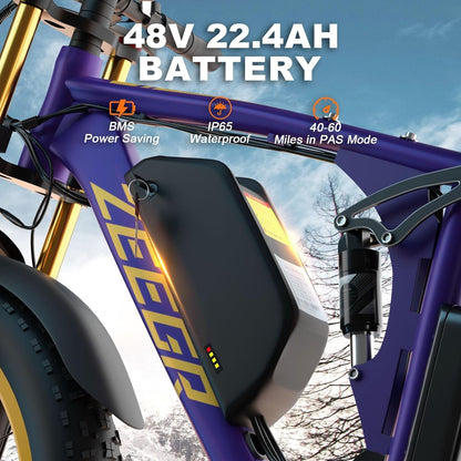 Fat Tire Electric Bike 2000W Ebike for Adults, 48V 22.4AH Battery Dual Motor 26" Full Suspension Electric Bicycles 35MPH AWD Mountain E Bike Hydraulic