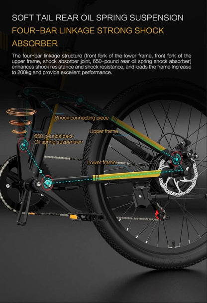 Electric Bike X500Pro for Adults, Foldable 26" X 1.95 Rubber Tire Electric Bicycle, 500W Motor 48V 10.4Ah Removable Battery, 20MPH Electric Mountain