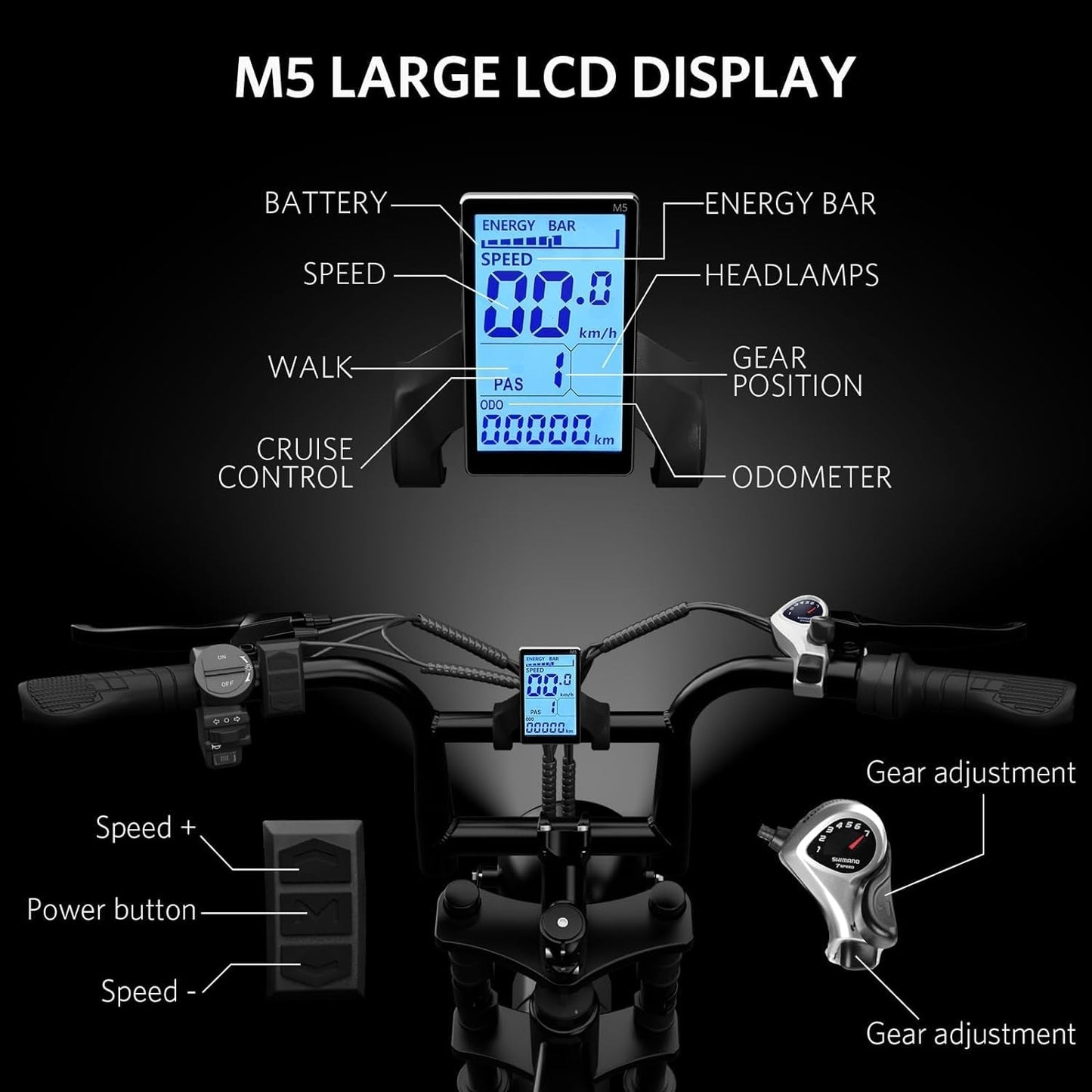 V8 Fat Tire Electric Bike, Electric Mountain Bike with 750W Motor 48V 15Ah Removable Larger Battery, 20'' Fat Tire, 31MPH Max Speed, Shimano 7 Speed,