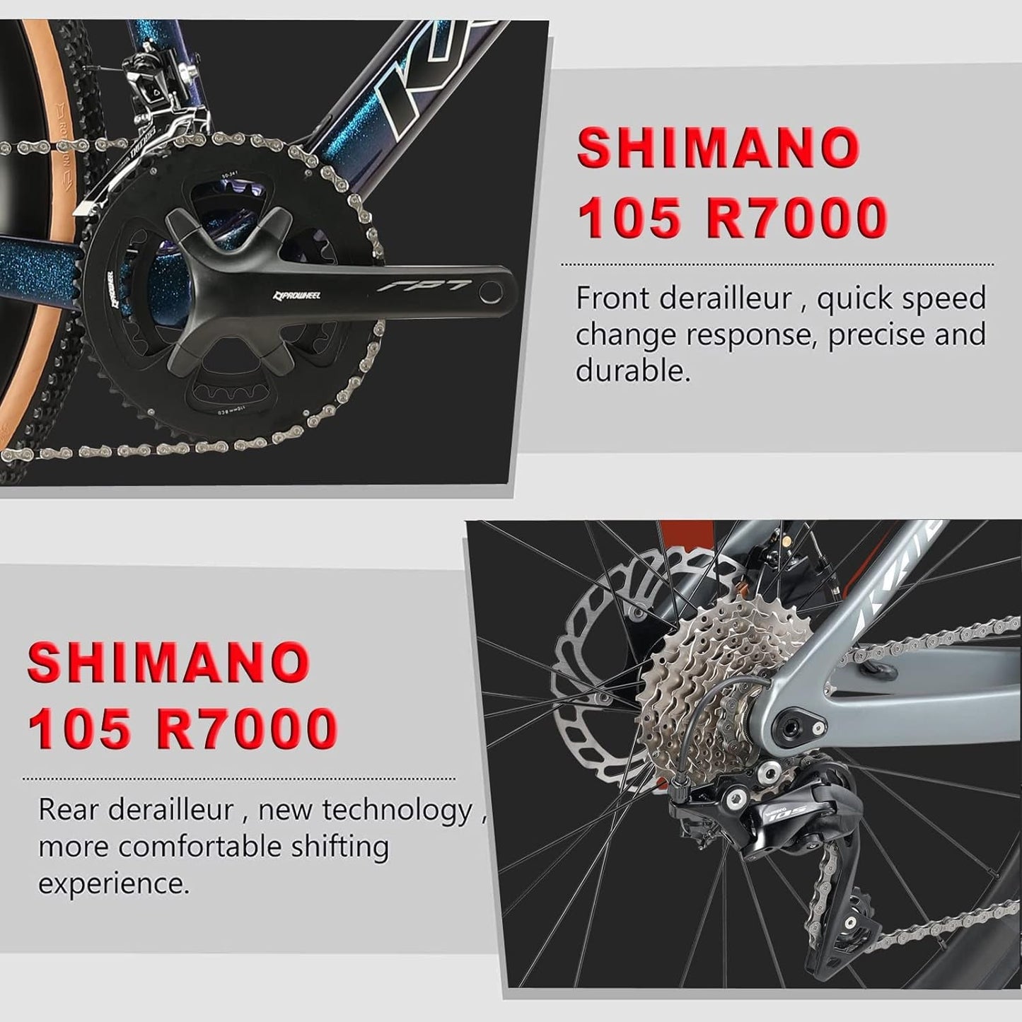 Full Carbon Road Bike,  700C Carbon Fiber Frame Road Bike with Shimano 105 22 Speed Disc Brake Racing Bicycle with Carbon Wheelset