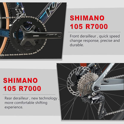 Full Carbon Road Bike,  700C Carbon Fiber Frame Road Bike with Shimano 105 22 Speed Disc Brake Racing Bicycle with Carbon Wheelset