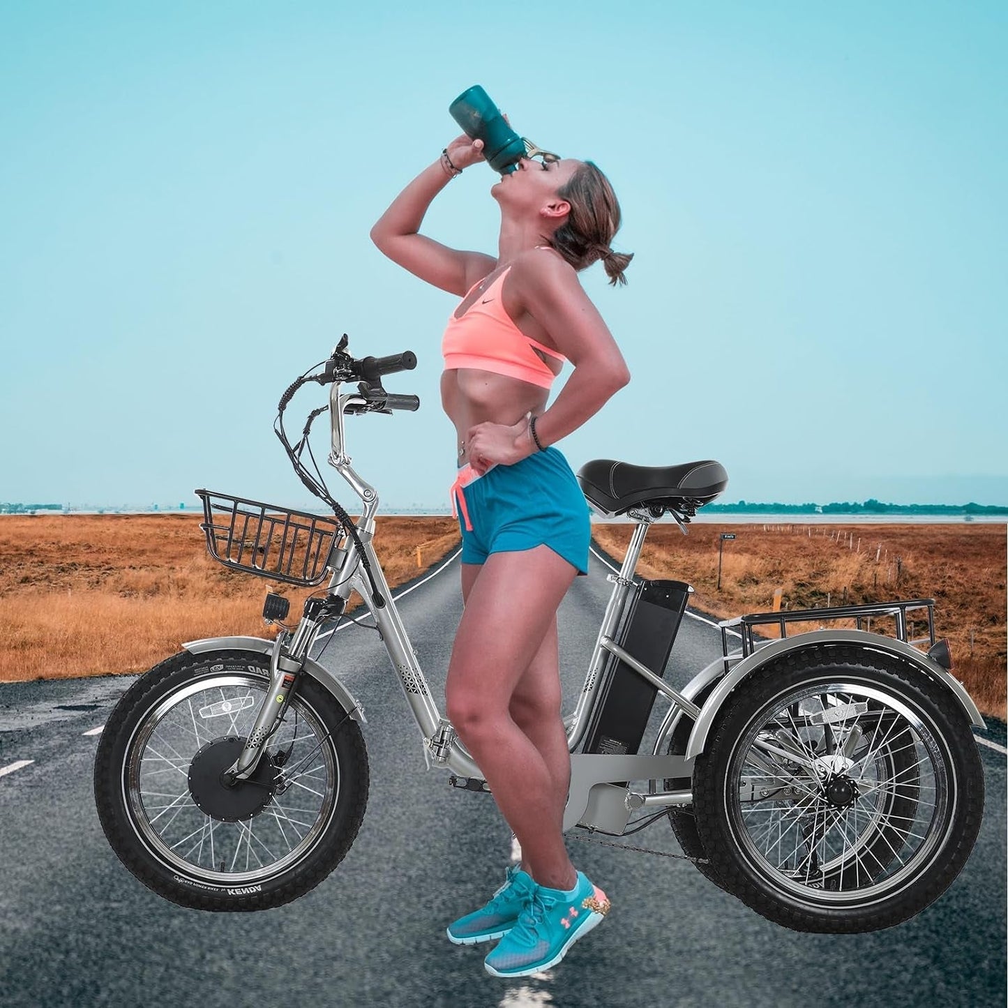 Adult Electric Tricycle 20-Inch Hub Electric Bicycle, 17.5AH Detachable Lithium Battery, 500W 48V Super High Power, Home, Travel, Off-Road, Fast