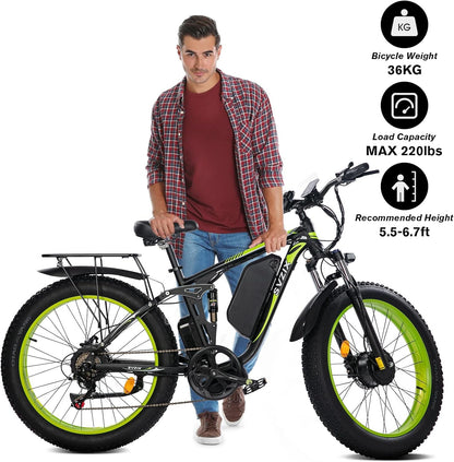Electric Bike for Adults, 2000W Ebikes 26"X4" Fat Tire Bicycle, Dual Motor 48V/22.4Ah Removable Larger Battery Bikes for Beach Mountain Snow Commute
