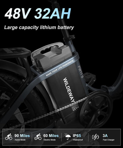 Electric Bike with 32Ah Battery 750W 28MPH Motor, 20 Inch Fat Tire Folding Electric Bike, Urban City Commuter Ebike for Adults Men Women, Electric