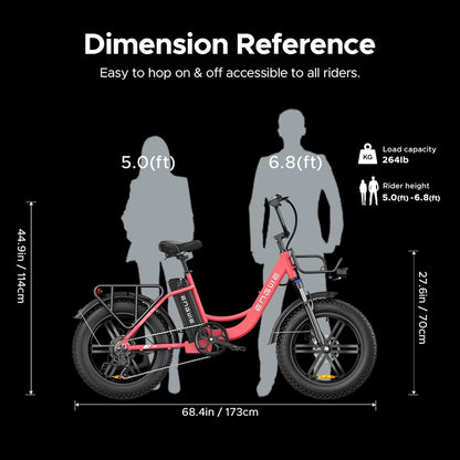 L20 750W Electric Bike for Adults Women - 20" Fat Tire Step-Thru E-Bike with 48V 13AH Battery, Shimano 7-Speed, Dual Shock Absorber - Perfect for