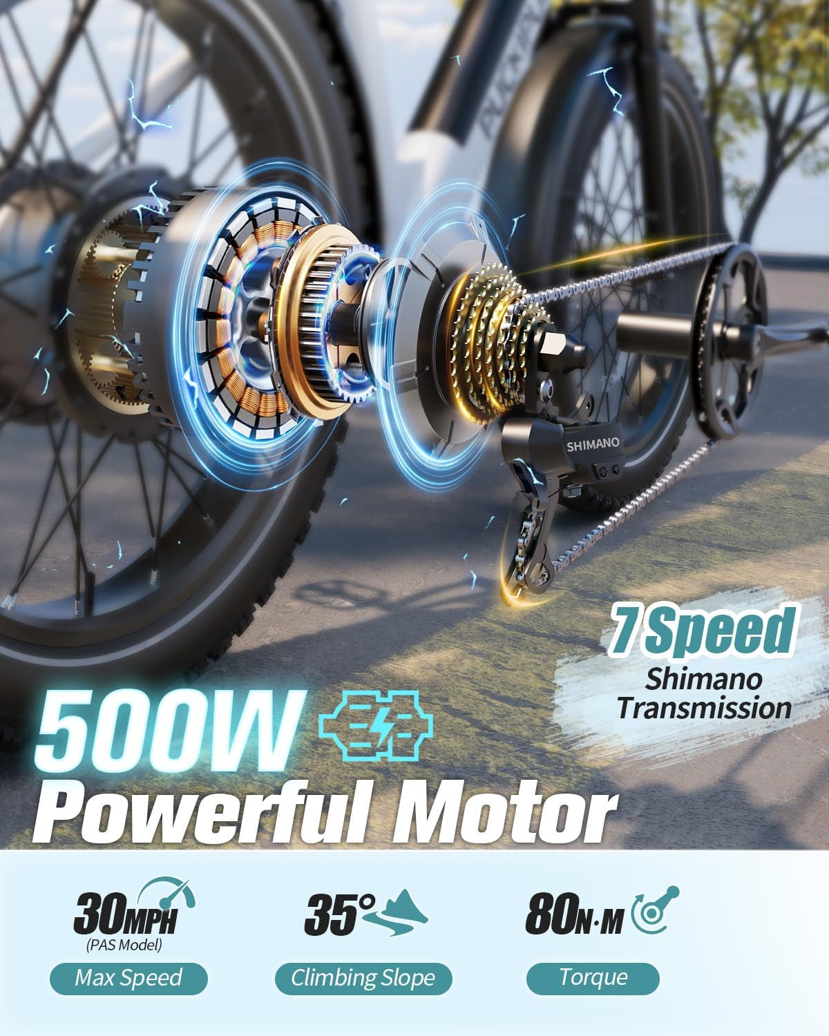 Electric Bike for Adults, 30MPH 40Miles Ebike 500W with 15AH Removable Battery, Front and Rear Lamps, Shock Absorption, All Terrain 26”Fat Tires for