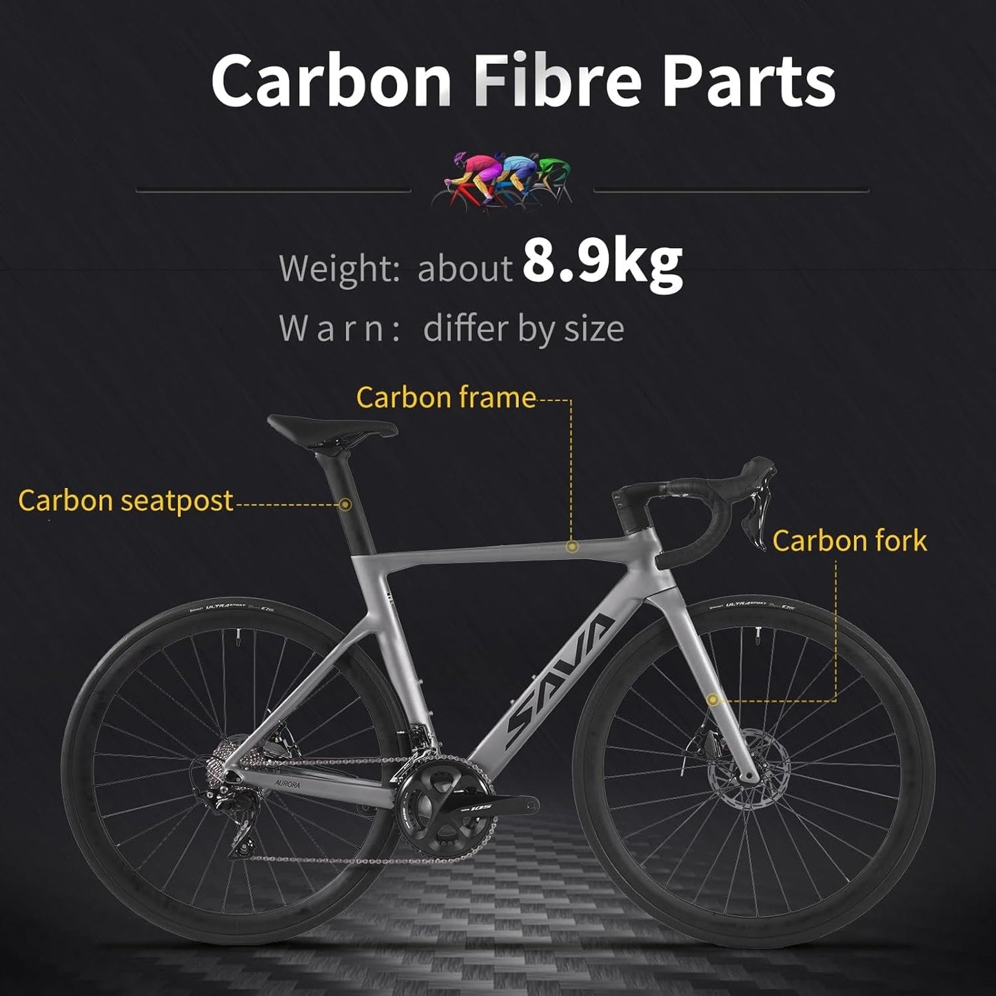 Carbon Road Bike, T800 Carbon Fiber Frame 700C Racing Bicycle with 105 R7000 22 Speed Groupset and Mechanical Disc Brake, Ultra-Light Carbon Bike for