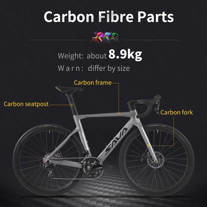 Carbon Road Bike, T800 Carbon Fiber Frame 700C Racing Bicycle with 105 R7000 22 Speed Groupset and Mechanical Disc Brake, Ultra-Light Carbon Bike for