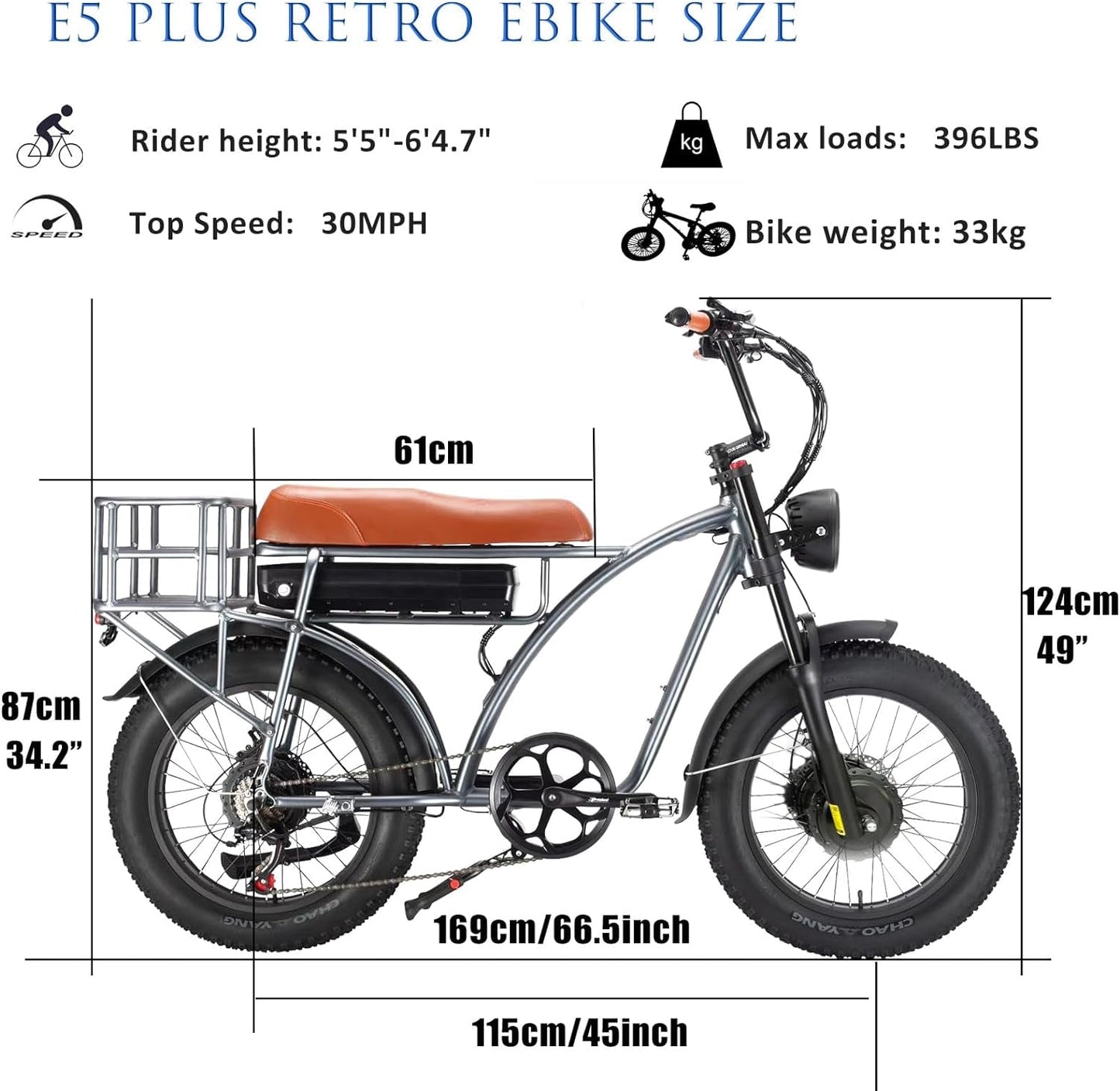 US Stock  E5 plus Cool Retro Moped Utilitarian Electric Bike 18AH 2000W Dual Motor Fat Tire 20 Inch Motorcycle Ebike Long Range off Road Snow