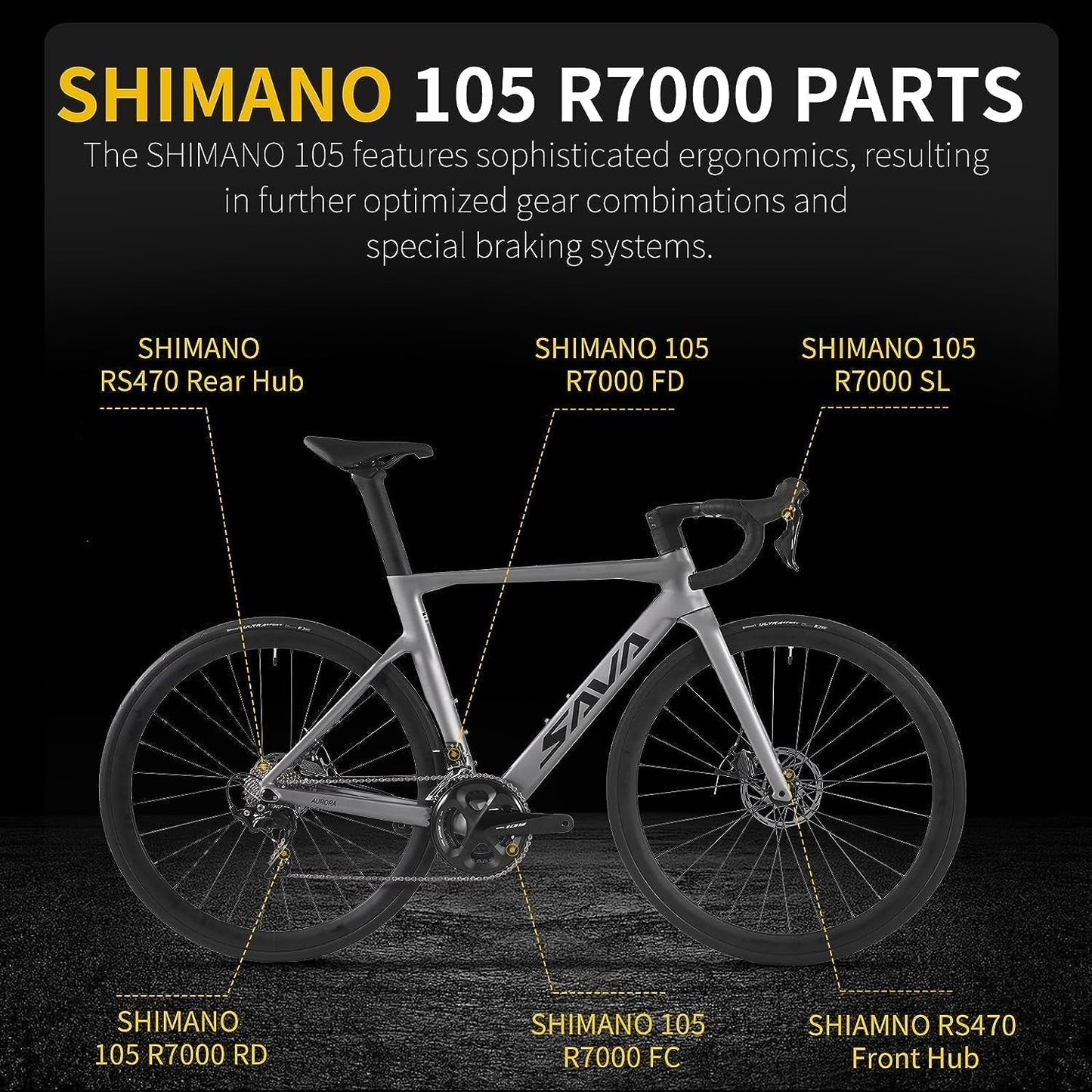 Carbon Road Bike, T800 Carbon Fiber Frame 700C Racing Bicycle with 105 R7000 22 Speed Groupset and Mechanical Disc Brake, Ultra-Light Carbon Bike for