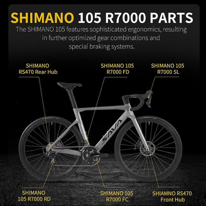 Carbon Road Bike, T800 Carbon Fiber Frame 700C Racing Bicycle with 105 R7000 22 Speed Groupset and Mechanical Disc Brake, Ultra-Light Carbon Bike for