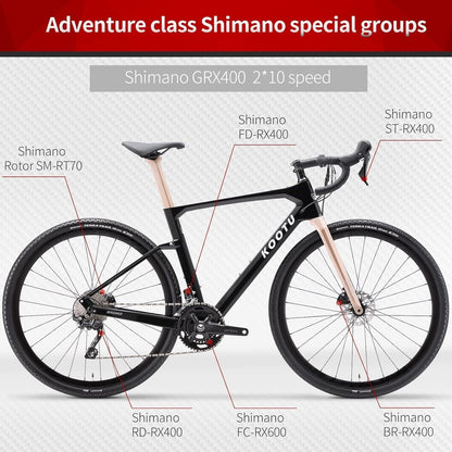 Carbon Gravel Road Bike, T800 Carbon Frame Adventure Road Bicycle with Shimano GRX 400 Shift Professional Adventure Groupset 20 Speed Disc Brake