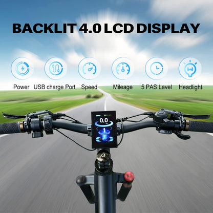 Electric Bike for Adults 28MPH Full Suspension Ebike 750W BAFANG Motor Electric Bicycles 48V 14Ah Samsung Cells Battery 4.0 LCD Display 26'' Fat Tire
