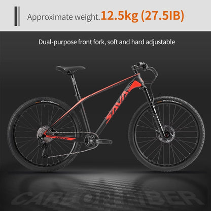 Carbon Fiber Mountain Bike, Deck 6.1 Carbon Frame 27.5/29 Inch Wheels Mountain Bicycle, 12 Speeds Hydraulic Disc Brake MTB Bicycle with Shimano DEORE