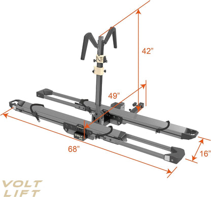 Patented Lift Assisted Volt Lift RV Rated Hitch Mounted 2 E Bike Rack Carrier with RAMP up to 2X 80Lbs Ebikes with up to 5" Fat Tires for