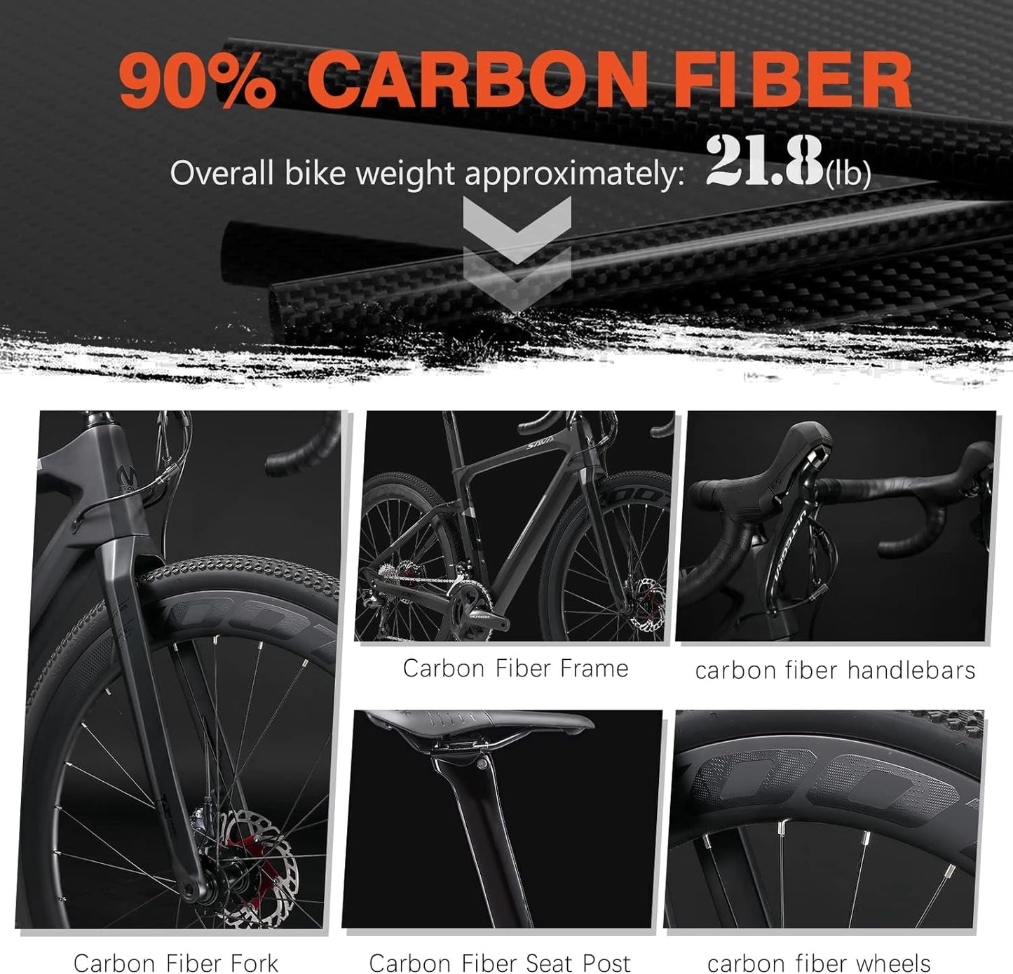 Carbon Gravel Road Bike, Hydraulic Disc Brake Gravel Bike 700Cx40C Trail Gravel Road Bike with R8000 Crankset 22 Speeds and 40C CST Tires