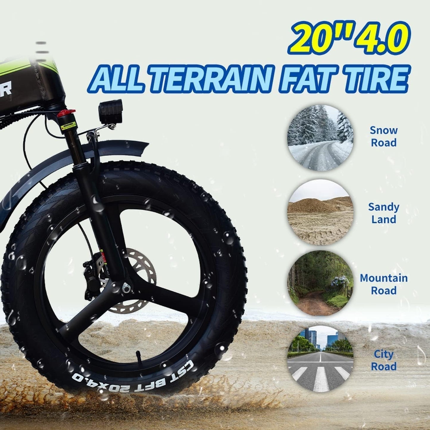 H20Pro Electric Bike, 1000W 20" Fat Tire Folding Electric Bicycle, 48V 20Ah Removable Lithium Battery, 7-Speed, Dual Shock Absorbers, Mountain Ebike