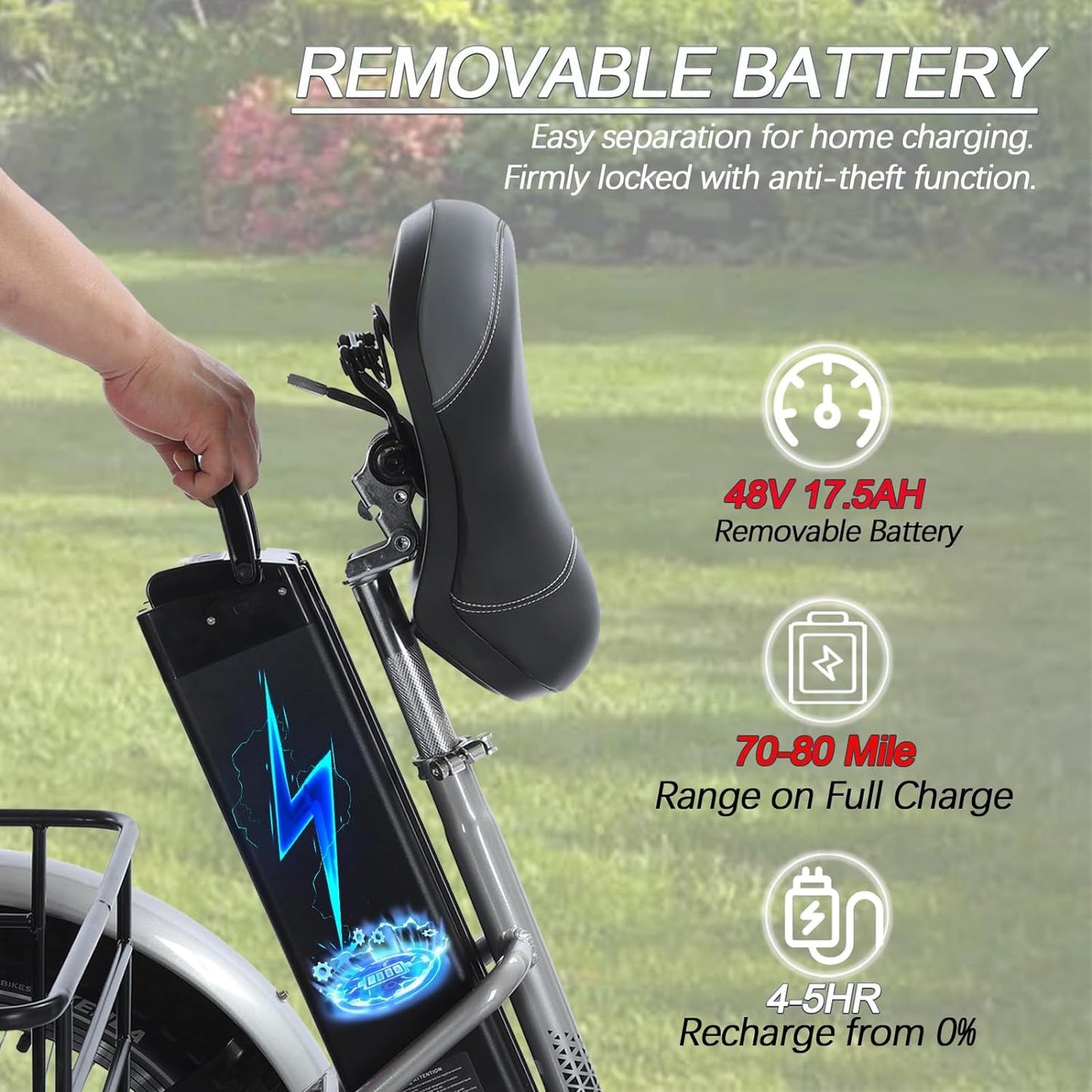 Electric Tricycles for Adults, Foldable 7 Speeds Electric Trike, 500W Motor 48V 17.5AH Removable Battery 70-80 Mile Long Range, 20" Fat Tire 3 Wheel