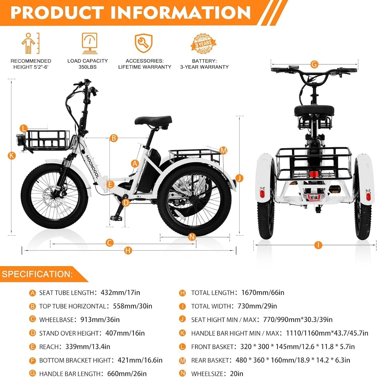 Electric Trike, Electric Tricycle for Adults, 20" Folding 3 Wheels Electric Bicycle Bikes, 48V 500W Motorized Electric Ebike with Aluminum Frame,