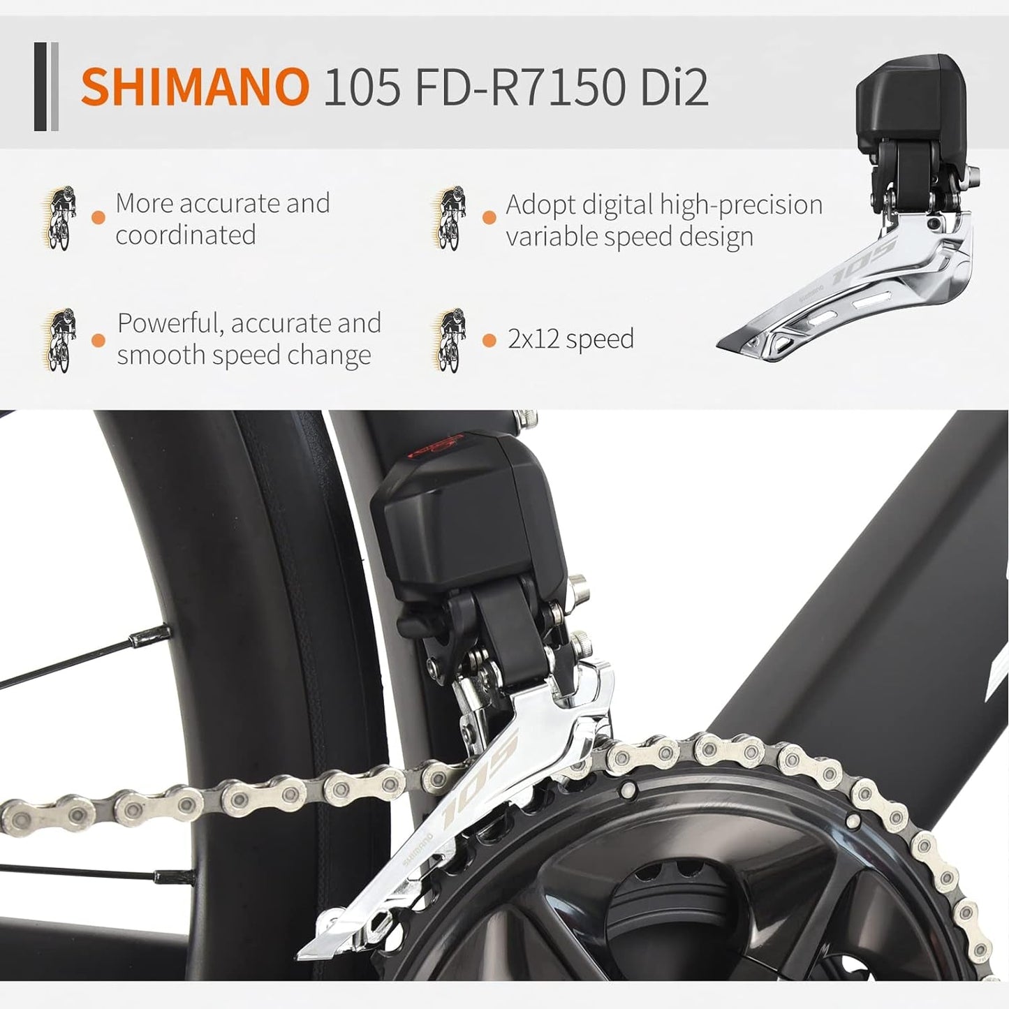 Carbon Road Bike Lightweight 24-Speed Shifting Road Bicycle with Shimano 105 Di2 7170 Groupset, T800 Carbon Frame & Fork with 700C Wheelset Disc Brake