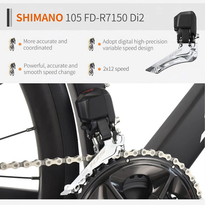 Carbon Road Bike Lightweight 24-Speed Shifting Road Bicycle with Shimano 105 Di2 7170 Groupset, T800 Carbon Frame & Fork with 700C Wheelset Disc Brake