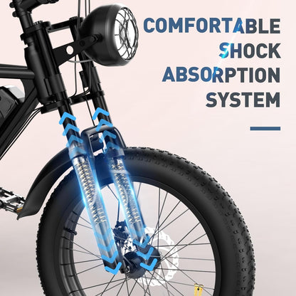 E Bike Electric Bicycle for Adults 20 Inch 4.0 Fat Tire Ebikes, 48V 18AH/48V 15AH Mountain E-MTB Bicycle, 7 Gears for Commuting, up to 55-80Km