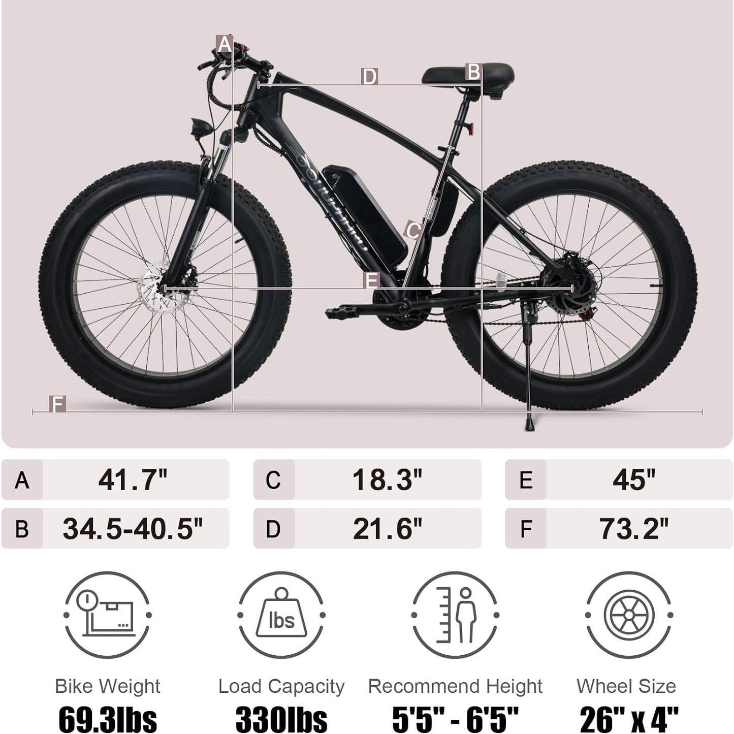 Electric Bike for Adults, 26" X 4" Fat Tire Ebike, 500W (Peak 750W) Mountain Electric Bicycles 20 MPH, 40 Miles 48V Li-Ion Battery, 21 Speed, Air