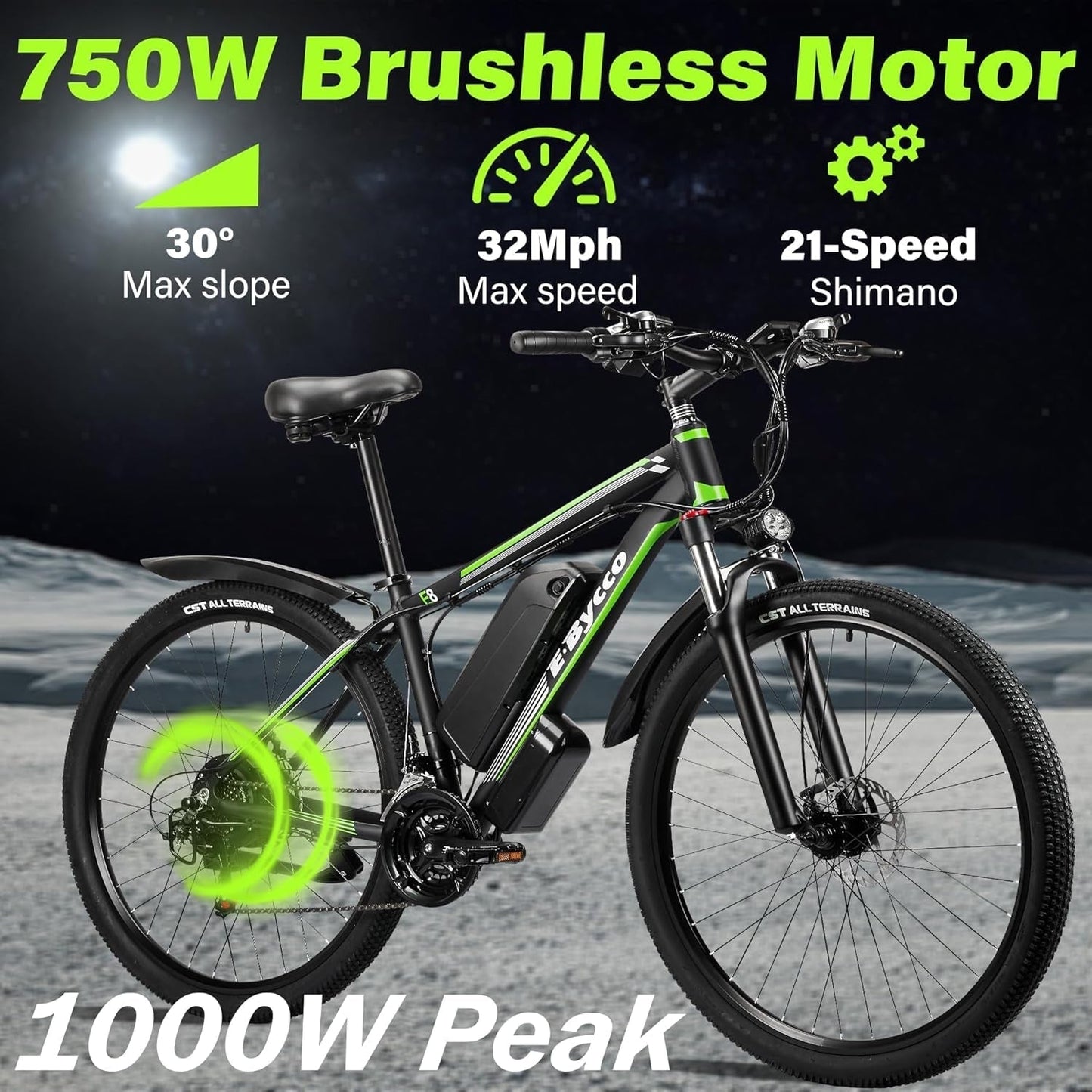 Ebycoo 29" Electric Bike for Adults 750W Peak 1000W Ebike for Adults with 48V 13A/17.5AH Battery 32MPH 52Miles Electric Bicycles, 21 Speed Mountain