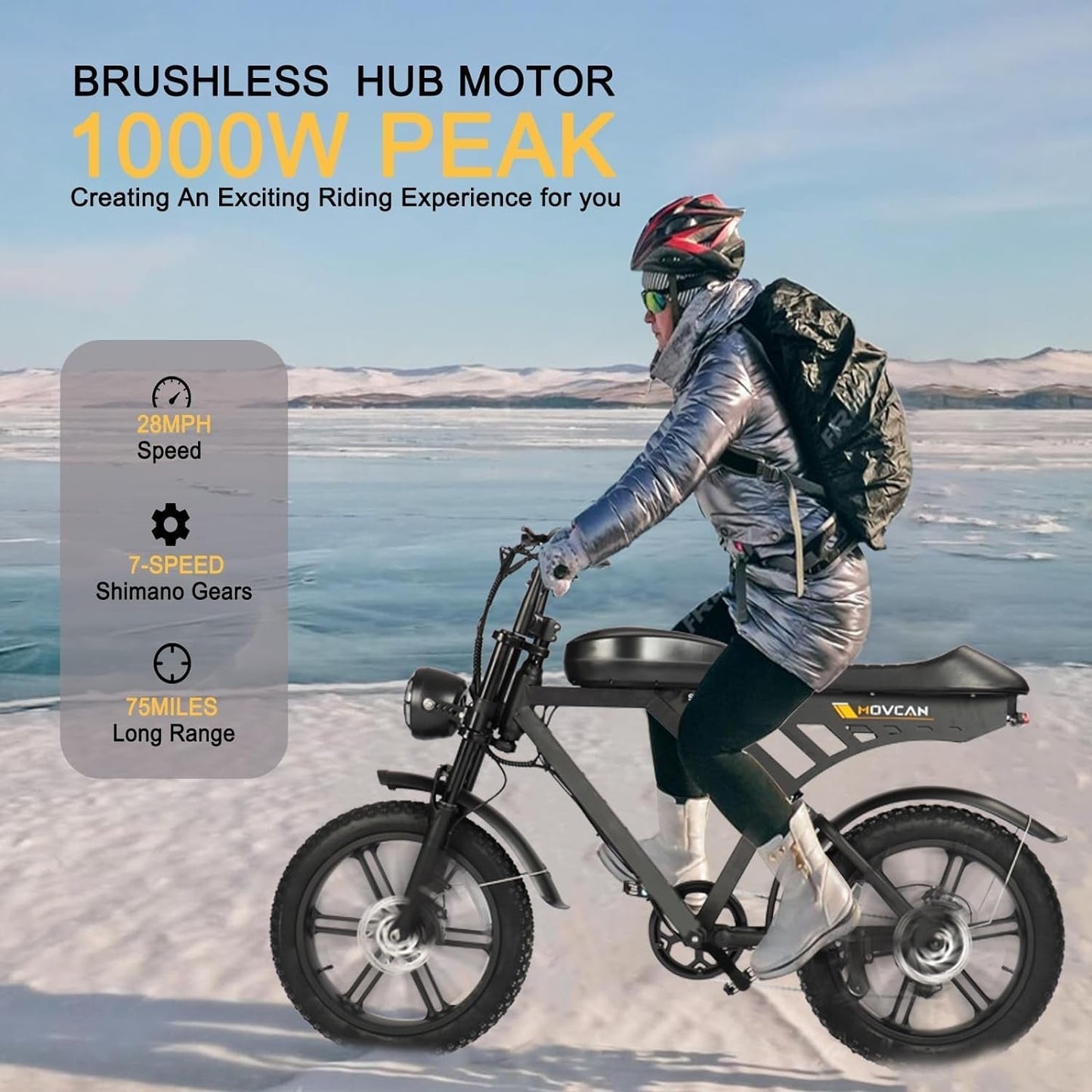 Electric Bike 20 Inch Fat Tire Electric Bike, 1000 Motor up to 28 MPH & 70 Miles, 6-Layer Full Suspension, 15.6AH Removable Battery,Throttle &